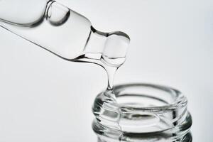 Close-up of a cosmetic bottle with a pipette showing the texture of the serum. photo