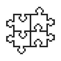 Pixelated Puzzle Pieces Icon. Symbol of Connection and Problem Solving in Pixel Art Style. Collaboration and Teamwork, Integration and Strategic. Isolated Illustration vector