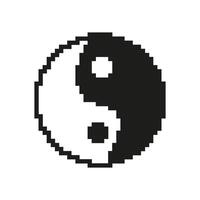 Pixelated Yin Yang Icon. Symbol of Balance and Harmony in Retro Pixel Art Style. Eastern Philosophy Symbol Representing Duality and Balance. Isolated Illustration vector