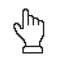 Pixelated Hand Cursor Icon. Pointing Finger Shape in Pixel Art Style. Interactive Pointer Symbol for Digital Navigation. Isolated Illustration vector