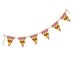 Decorative triangular pennants garland on a rope with ornament in trendy festive Halloween colors. Isolated illustration Greeting design element Cards, posters, tags, banner, label or web promo vector