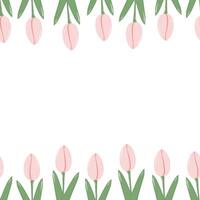 Tulips in trendy soft pink Top and bottom Frame Border with Copy space. Womans Day Greeting Template. Isolated illustration Cards, posters, leaflets, banner, label, social media or web promo vector