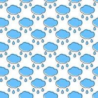 Outline cloud and drops with blue fill not along contour Seamless pattern Rainy weather background. Isolated illustration Wrapping, wallpaper or web, poster, banner, brochures, price tag, label vector