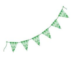 Festive triangular ornament pennants in trendy St Patrick Day monochrome green shades. Greeting idea. Isolated illustration Cards, posters, banners, leaflets, label or web promo, social media vector