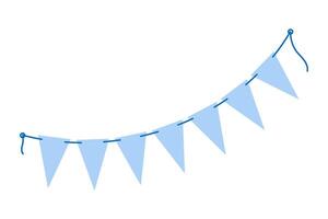 Triangular Festive Pennants garland on rope in trendy monochrome soft blue. Greeting design element. Isolated illustration Cards, posters, banner, brochure, price, label, leaflets, promo or web vector