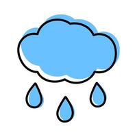 Sky and drops Color Simple line icon with blue fill not along contour. Rainy weather design concept. EPS. Isolated for sticker, pointers, posters, banner, price tags, label, cards or web promo vector