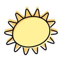 Stylized Sun with rays. Meteorological Stylized line Icon with color spots in trendy soft yellow. EPS. Isolated illustration Sticker, pointers, posters, banner, price, label, cards or web promo vector