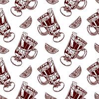 Mulled wine and lemon slice, seamless pattern. Illustration in graphic style. For wrapping paper, textile, fabric, covers, craft packaging. vector