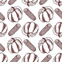 Pumpkin and corn seamless pattern. Illustration in graphic style. For wrapping paper, textile, wallpaper, fabric, covers, cards and labels. vector