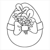 Coloring book. Easter egg with a bouquet of spring flowers. Image in doodle style vector