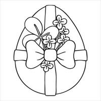 Coloring. Easter egg with a bouquet of spring flowers. Image in doodle style vector