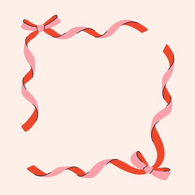 Frame of coquette pretty charming pink bows and ribbons. Hand drawn trendy ribbons border. Vintage bowknots frame for greeting cards, wedding, invitations