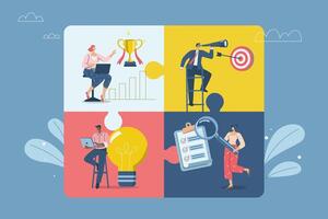 Effective teamwork, Organizational collaboration, Strategic partnership concepts, Brainstorming, Corporate business team and connecting jigsaw puzzle elements. design illustration. vector