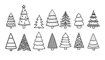 Set of Christmas trees in doodle style. illustration. vector