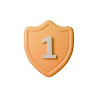 3D illustration of shield emblem with the number 1. Minimalist design with soft color palette and dimensional look. Ideal for creating achievement badges, awards, logos, and gamification elements vector