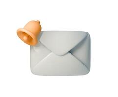 3D illustration of an envelope with a notification bell, symbolizing email alerts, messages, or updates. Ideal for email services, notification systems, and digital communication designs vector