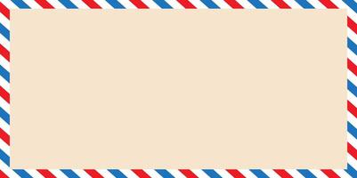 Vintage airmail envelope frame. Retro air mail postcard with diagonal blue and red stripes vector