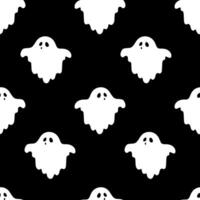 Seamless patterns with ghosts on black background. Simple spooky character. Festive background for Halloween vector