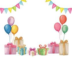 Birthday composition for greeting card with party elements vector
