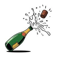 Champagne Bottle with Explosive Cork and Splashing Liquid Illustration vector