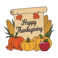 Thanksgiving Scroll with Harvest Elements Pumpkins, Corn, and Leaves vector