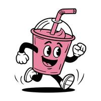 Pink Smoothie Character Running with Joyful Expression vector