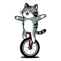 Happy Cat Balancing on a Red Unicycle Illustration vector