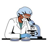 Scientist in Lab Conducting Experiment with Microscope Illustration vector