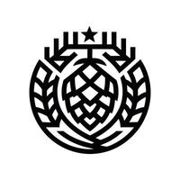 Black and White Hop and Wheat Emblem Design vector
