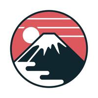 Minimalist Fuji Mountain with Sunset and Snow Emblem vector