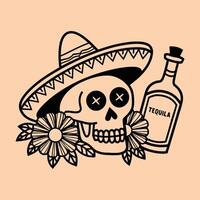Festive Skull with Sombrero and Tequila Bottle vector