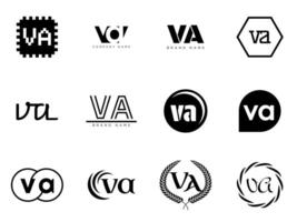 VA logo company template. Letter v and a logotype. Set different classic serif lettering and modern bold text with design elements. Initial font typography. vector