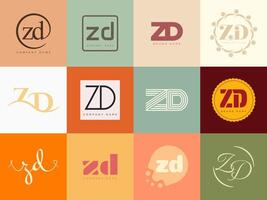 ZD logo company template. Letter z and d logotype. Set different classic serif lettering and modern bold text with design elements. Initial font typography. vector