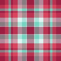 Preppy background check tartan, ethnicity plaid textile. Femininity fabric texture seamless pattern in red and teal colors. vector