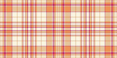 Colour check seamless fabric, window background textile texture. Rich tartan plaid pattern in cornsilk and orange colors. vector