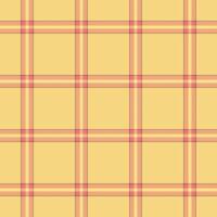 Aged plaid texture fabric, elementary check tartan pattern. Birthday seamless background textile in orange and yellow colors. vector