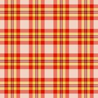 Madras seamless pattern fabric, vogue textile check background. Fashion plaid tartan texture in red and amber colors. vector