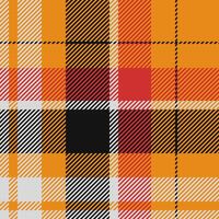 Plain textile tartan plaid, sexual background texture check. Open fabric seamless pattern in orange and black colors. vector