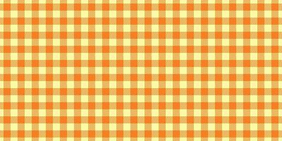 Aesthetic textile texture fabric, fibrous seamless pattern. Advertisement plaid tartan background check in yellow and orange colors. vector