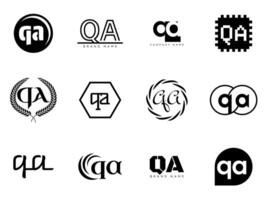 QA logo company template. Letter q and a logotype. Set different classic serif lettering and modern bold text with design elements. Initial font typography. vector