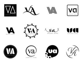 VA logo company template. Letter v and a logotype. Set different classic serif lettering and modern bold text with design elements. Initial font typography. vector