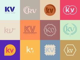 KV logo company template. Letter k and v logotype. Set different classic serif lettering and modern bold text with design elements. Initial font typography. vector