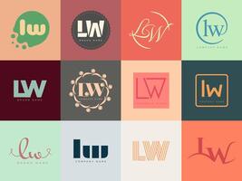 LW logo company template. Letter l and w logotype. Set different classic serif lettering and modern bold text with design elements. Initial font typography. vector