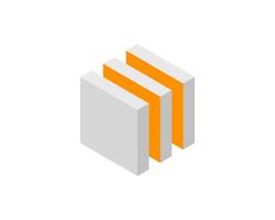 Cube logo, geometric design. Box logotype company, trendy tech emblem in pixel style. vector
