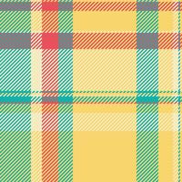 Lovely textile background texture, 60s check tartan. Tweed plaid seamless pattern fabric in amber and teal colors. vector
