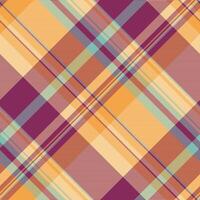 Fade pattern fabric texture, gingham tartan check background. Reel plaid textile seamless in pink and amber colors. vector