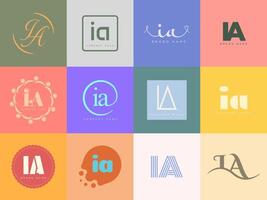 IA logo company template. Letter i and a logotype. Set different classic serif lettering and modern bold text with design elements. Initial font typography. vector