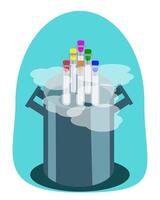Open canister with test tubes with frozen eggs, sperm, embryos vector