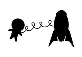 Black silhouette astronaut in space and rocket vector
