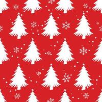Christmas tree pattern on red with snowflakes for holiday decor vector